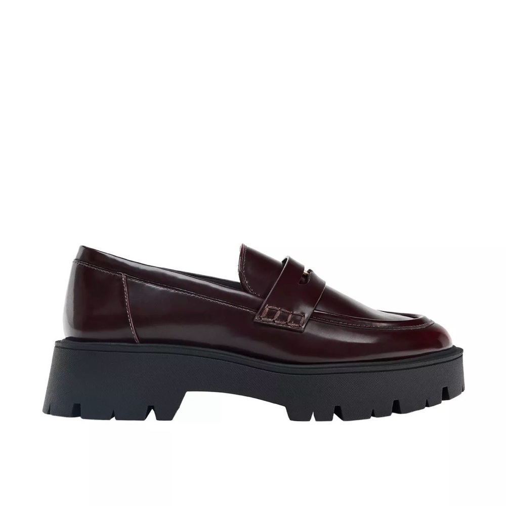Zara Maroon Platform Penny Loafers, 6